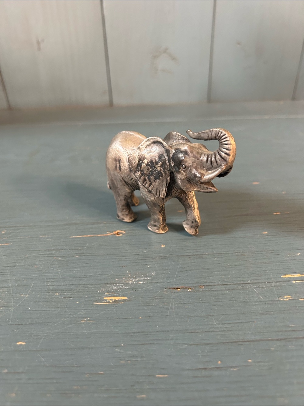 Vintage 1992 Decorative Small Elephant Figurine in Antique Silver - Heavy